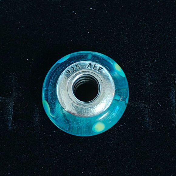 Authentic Pandora Retired Teal Murano Polka Dot Charm 790605 Glass - Picture 5 of 7